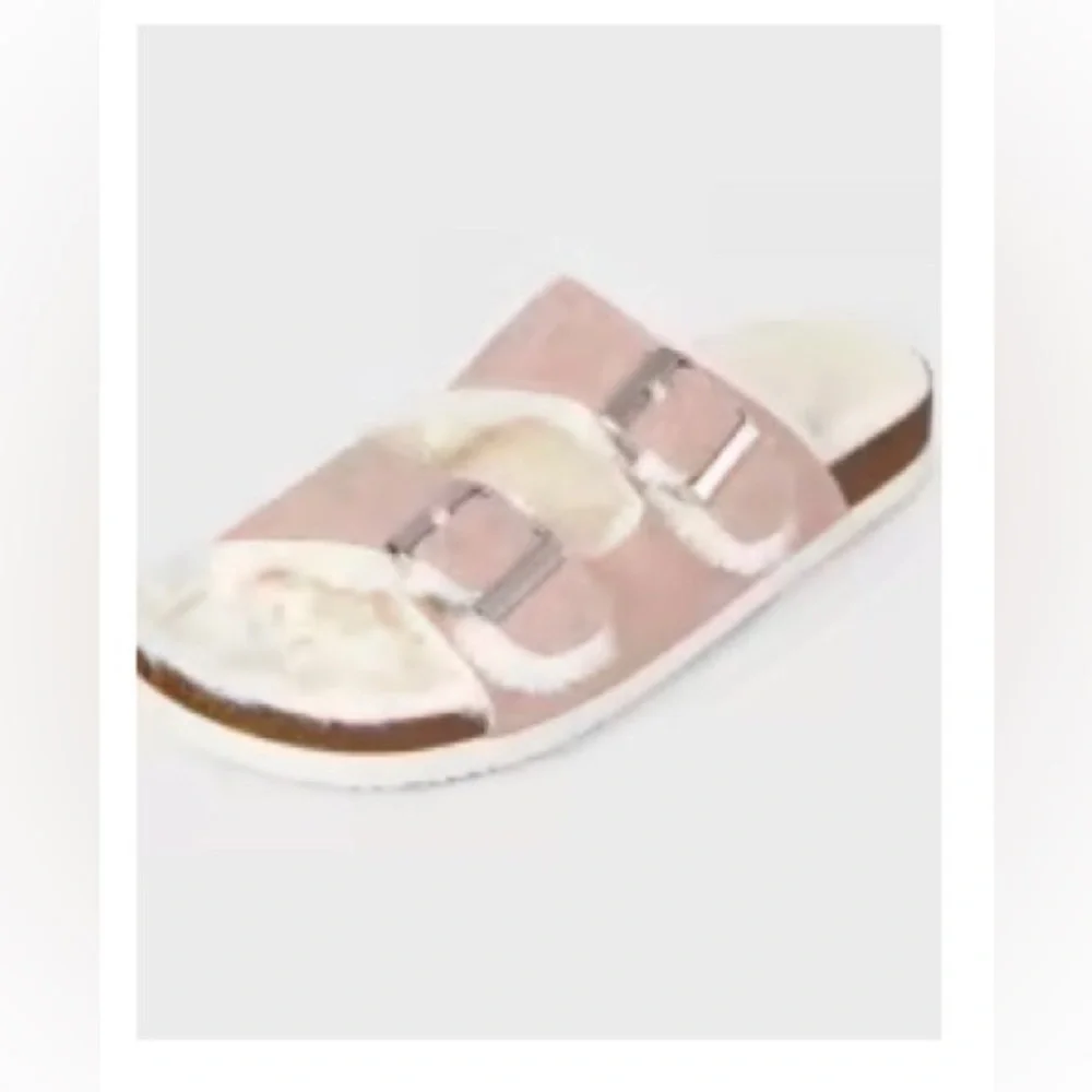 Sugar & Jade Tween Girls Faux Fur Double Buckle Slides - Pink Size 4 NWT